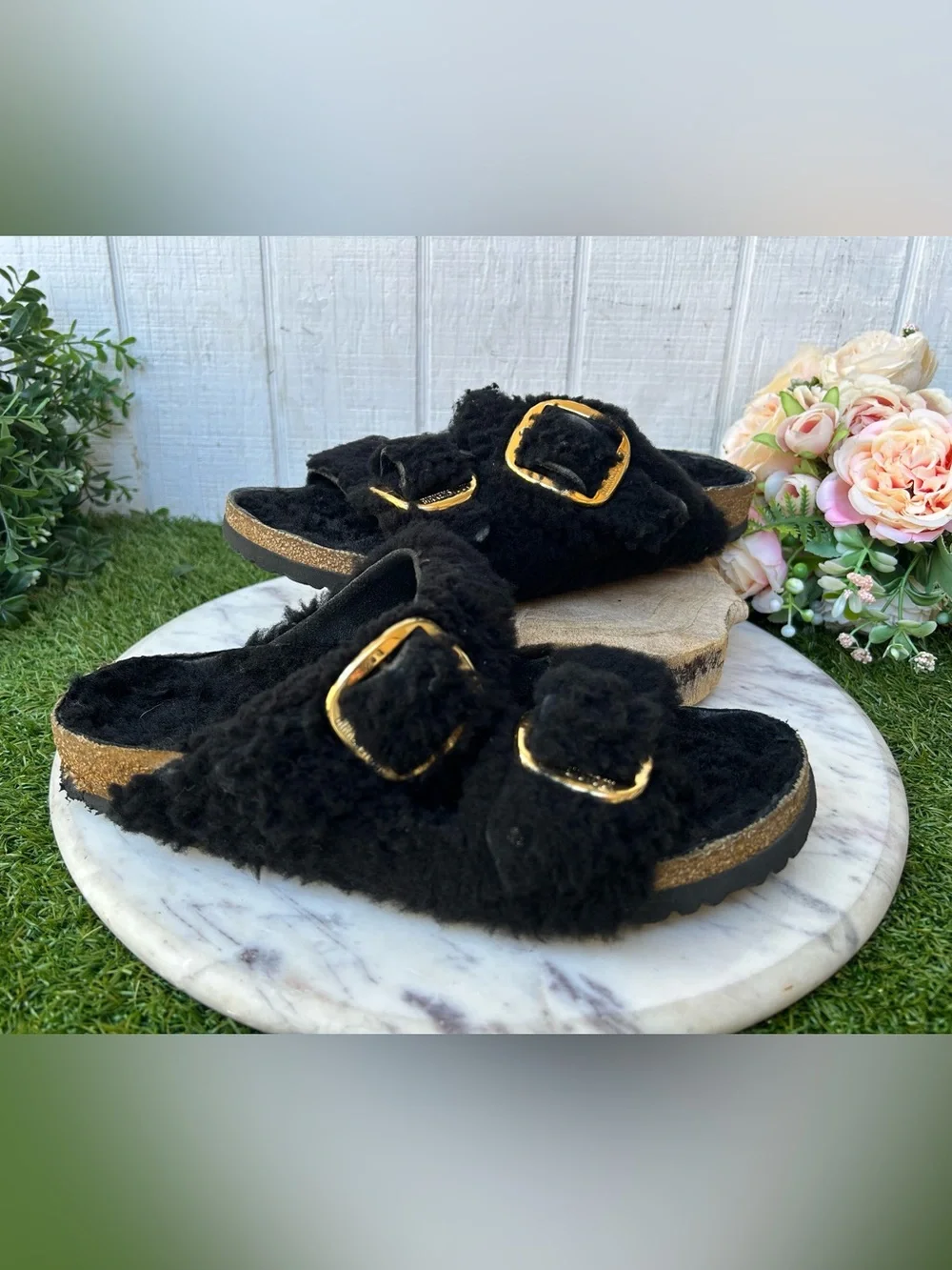 Birkenstock Arizona Big Buckle Sandal Teddy Black size 40 US 9-9.5 preowned